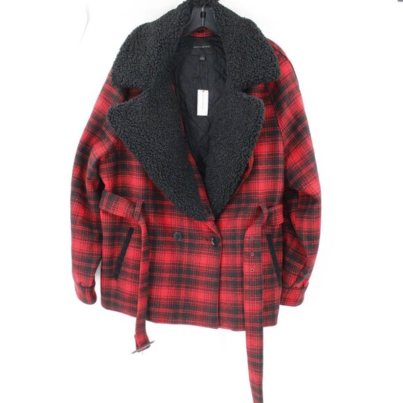 NWT Banana republic Coat Women's large Archive heritage Amelia fur belted plaid - Picture 1 of 14